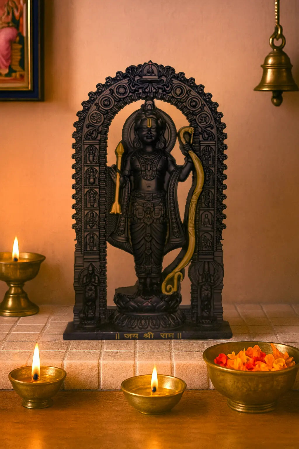 Brass Shri Ram Idol for Pooja – 6" with Decorative Arch adhyatmaa