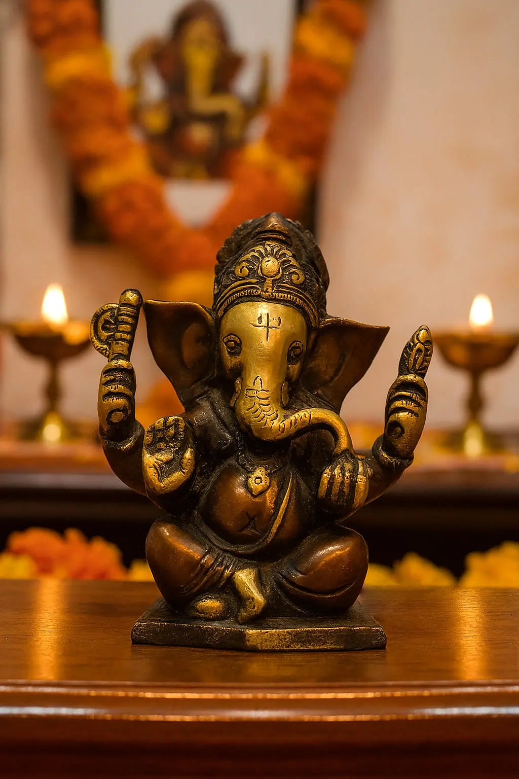 Elegant Brass Lord Ganesha Idol – 6" adhyatmaa